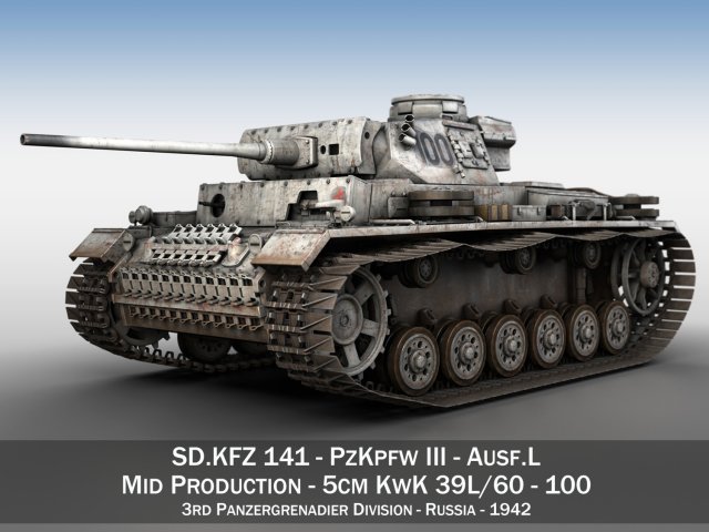 pzkpfw iii - panzer 3 - ausfl - 100 3D Model .c4d .max .obj .3ds .fbx .stl .blend 