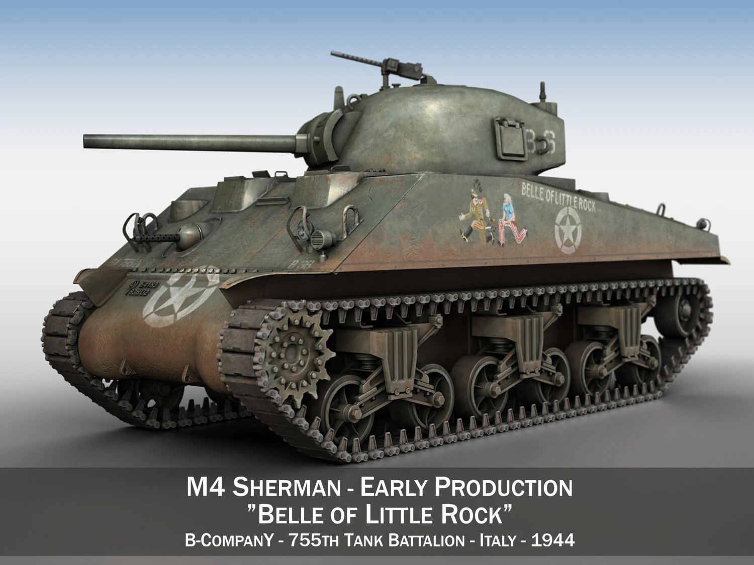 m4 sherman - belle of little rock 3D Model .c4d .max .obj .3ds .fbx .stl .blend
