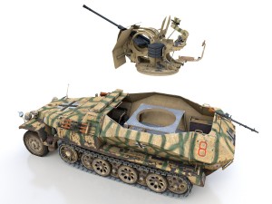 sdkfz 251 ausf c - hanomag aa- vehicle - 8 3D Model