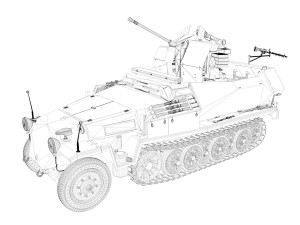 sdkfz 251 ausf c - hanomag aa- vehicle - 8 3D Model