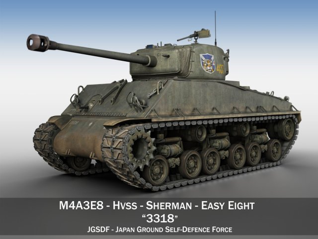 m4a3e8 sherman - jgsdf - 3318 3D 모델 .c4d .max .obj .3ds .fbx .stl .blend 