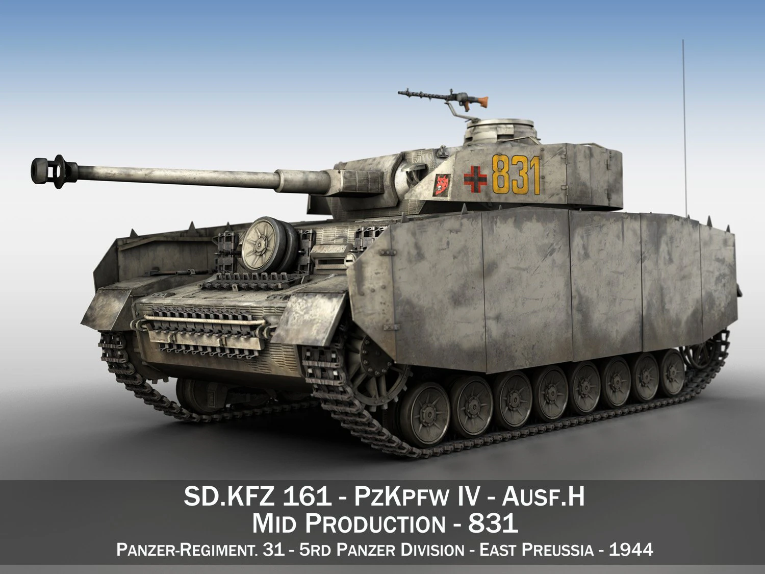 pzkpfw iv - panzer 4 - ausfh - 831 3D Model .c4d .max .obj .3ds .fbx .stl .blend 