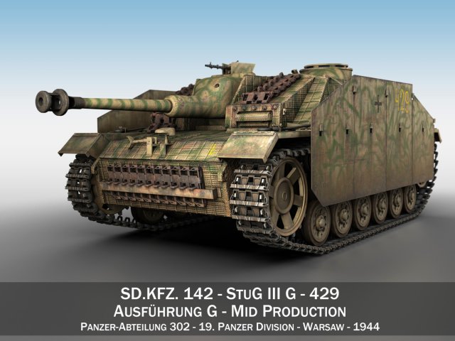 stug iii - ausfg - 429 - mid production 3D 模型 .c4d .max .obj .3ds .fbx .stl .blend 