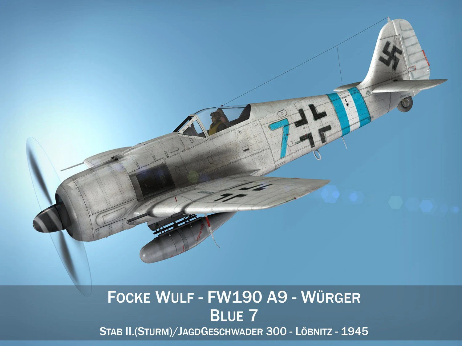 focke wulf - fw190 a9 - blue 7 3D Model .c4d .max .obj .3ds .fbx .stl .blend