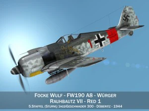focke wulf - fw190 a8 - rauhbautz vii - red1 Modelo 3D