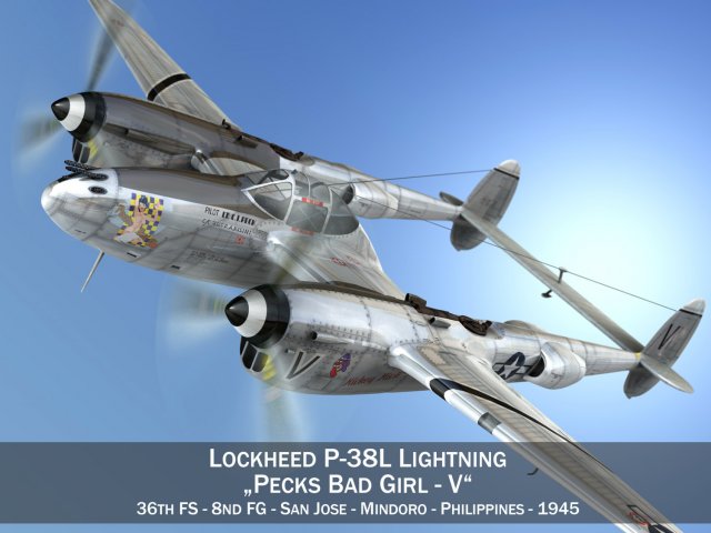 lockheed p-38 lightning - pecks bad girl 3D मॉडल .c4d .max .obj .3ds .fbx .stl .blend 