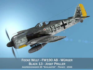 focke wulf - fw190 a8 - чорний 13 3D Модель