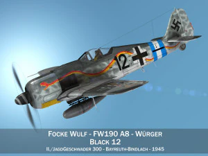 focke wulf - fw190 a8 - чорний 12 3D Модель