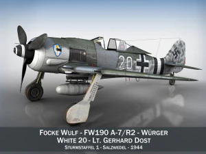 focke wulf - fw190 a-7 - білий 20 3D Модель