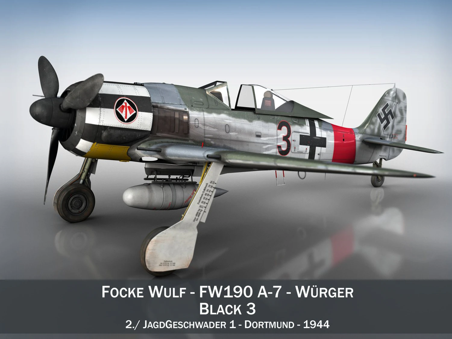 focke wulf - fw190 a7 - black 3 3D Model .c4d .max .obj .3ds .fbx .stl .blend 