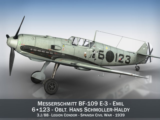 messerschmitt - bf-109 e - 6-123 3D 模型 .c4d .max .obj .3ds .fbx .stl .blend 