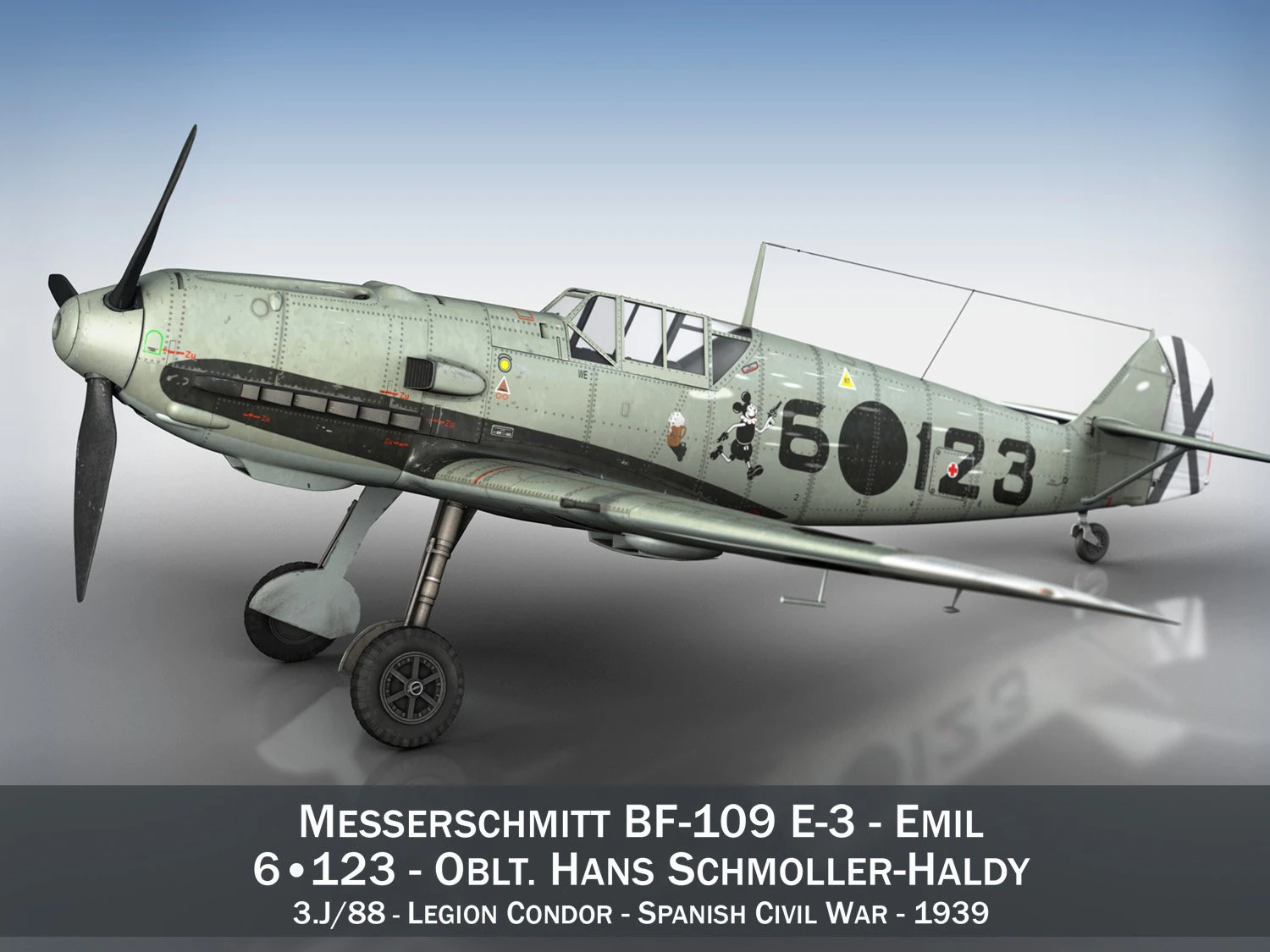 messerschmitt - bf-109 e - 6-123 3D Model .c4d .max .obj .3ds .fbx .stl .blend 
