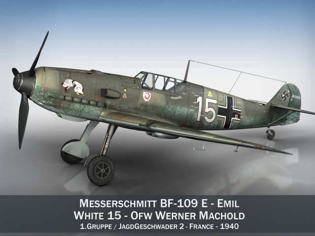 messerschmitt - bf-109 e - white 15 3D 模型 .c4d .max .obj .3ds .fbx .stl .blend 