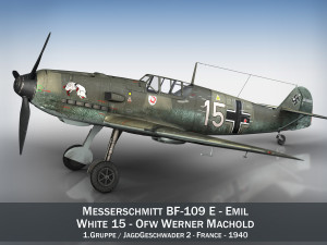 messerschmitt - bf-109 e - white 15 3D मॉडल