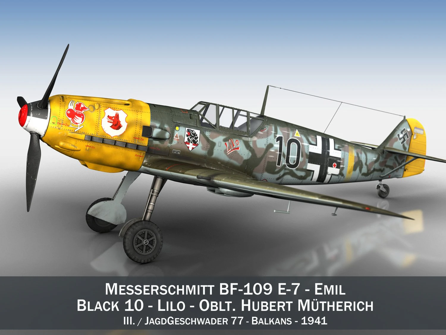 messerschmitt - bf-109 e - black 10 3D Model .c4d .max .obj .3ds .fbx .stl .blend 