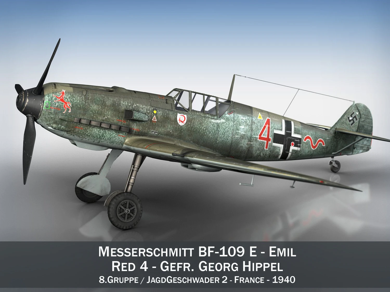 messerschmitt - bf-109 e - red 4 3D Model .c4d .max .obj .3ds .fbx .stl .blend 