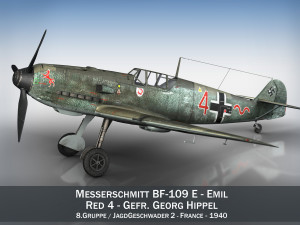 messerschmitt - bf-109 e - red 4 3D Model