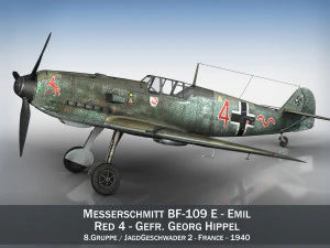 messerschmitt - bf-109 e - rosso 4 Modello 3D