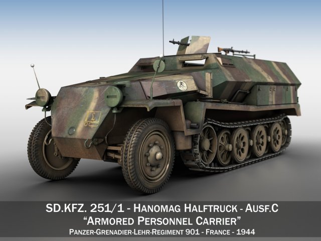 sdkfz 251-1 ausfc - half-track - pglr901 Modelo 3D .c4d .max .obj .3ds .fbx .stl .blend 