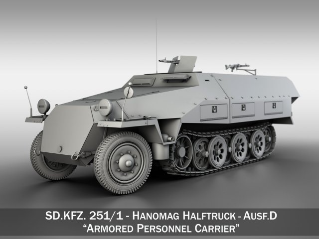 sdkfz 251-1 ausfd - hanomag half-truck 3D Model .c4d .max .obj .3ds .fbx .stl .blend 