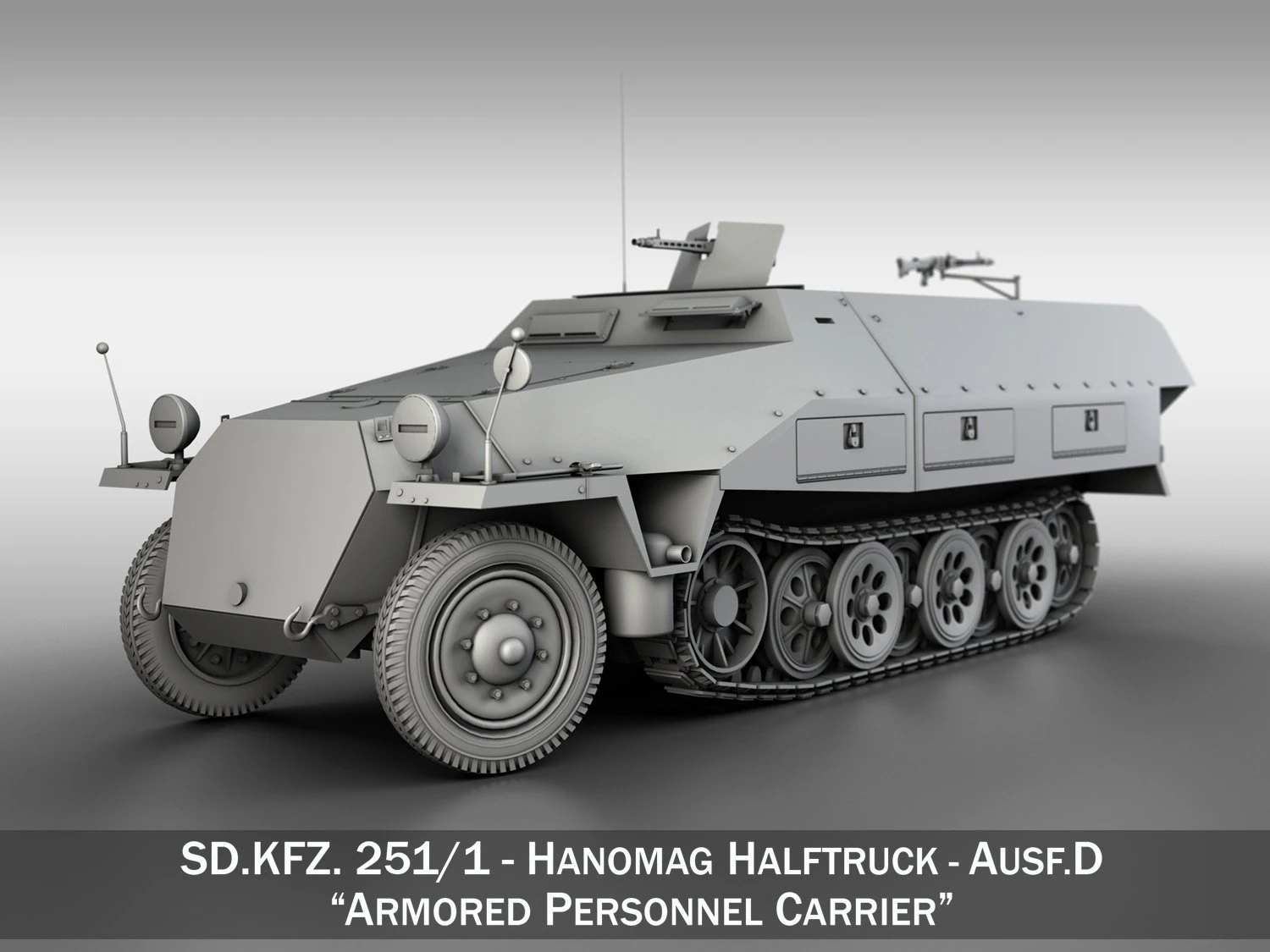 sdkfz 251-1 ausfd - hanomag half-truck 3D Model .c4d .max .obj .3ds .fbx .stl .blend 