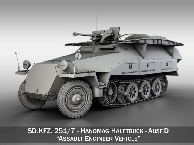 sdkfz 251-7 ausfd - assault engineer vehicle Model 3D .c4d .max .obj .3ds .fbx .stl .blend 