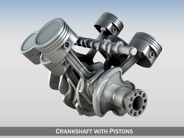 crankshaft with pistons 3Dモデル .c4d .max .obj .3ds .fbx .stl .blend 