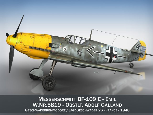 messerschmitt - bf-109 e - jg26 3D Model .c4d .max .obj .3ds .fbx .stl .blend 