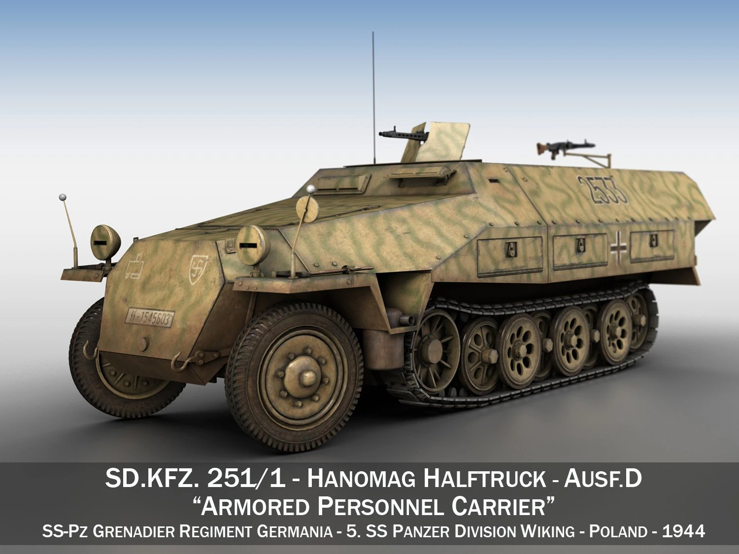 sdkfz 251 ausf d - half-track - 2533 3D Model .c4d .max .obj .3ds .fbx .stl .blend 