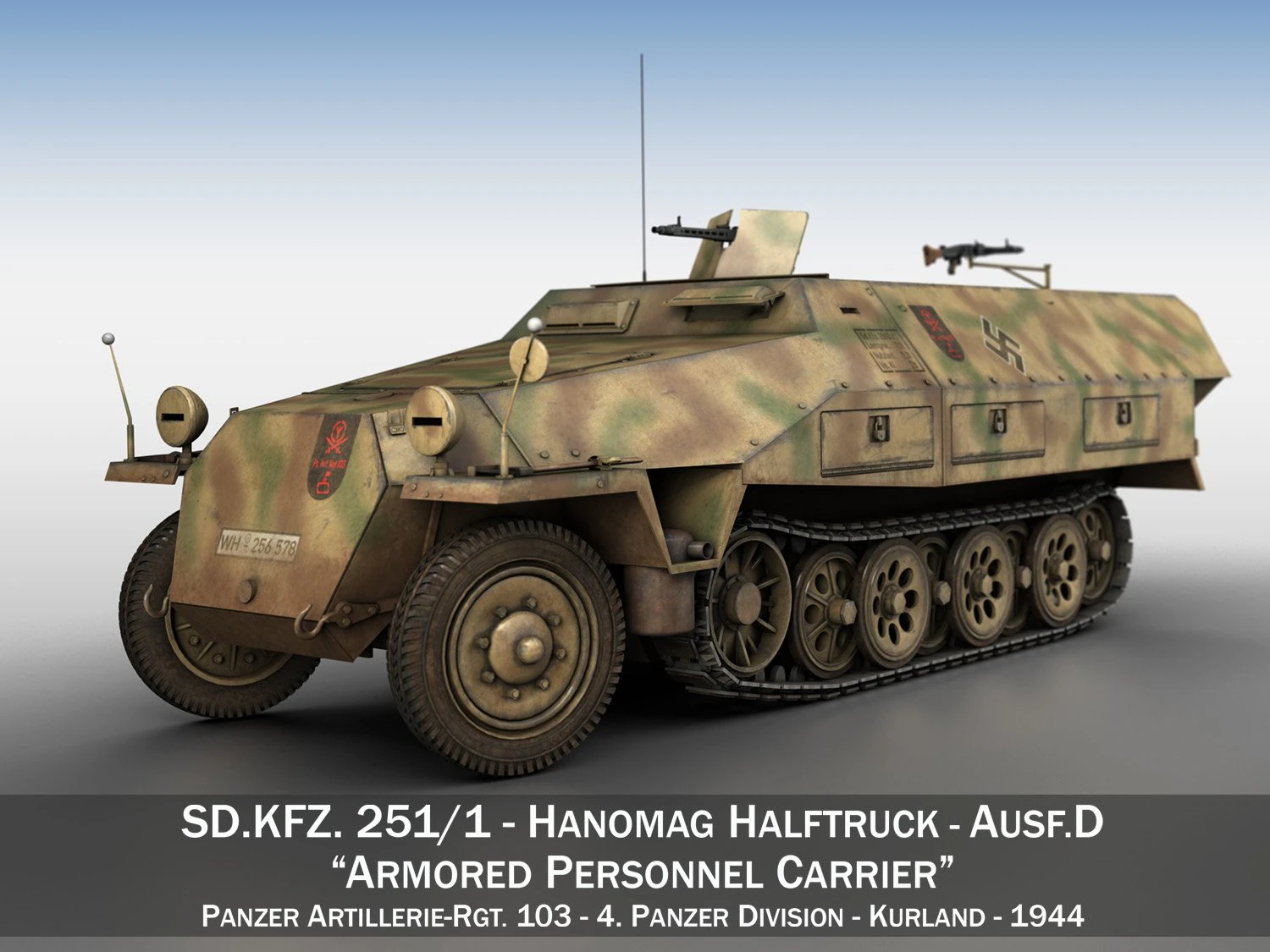 sdkfz 251 ausf d - half-track - pzartrgt 103 3D Model .c4d .max .obj .3ds .fbx .stl .blend 
