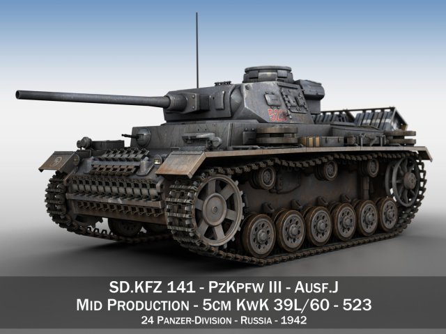 pzkpfw iii panzer 3 - ausfj - 523 3D  in  3DExport