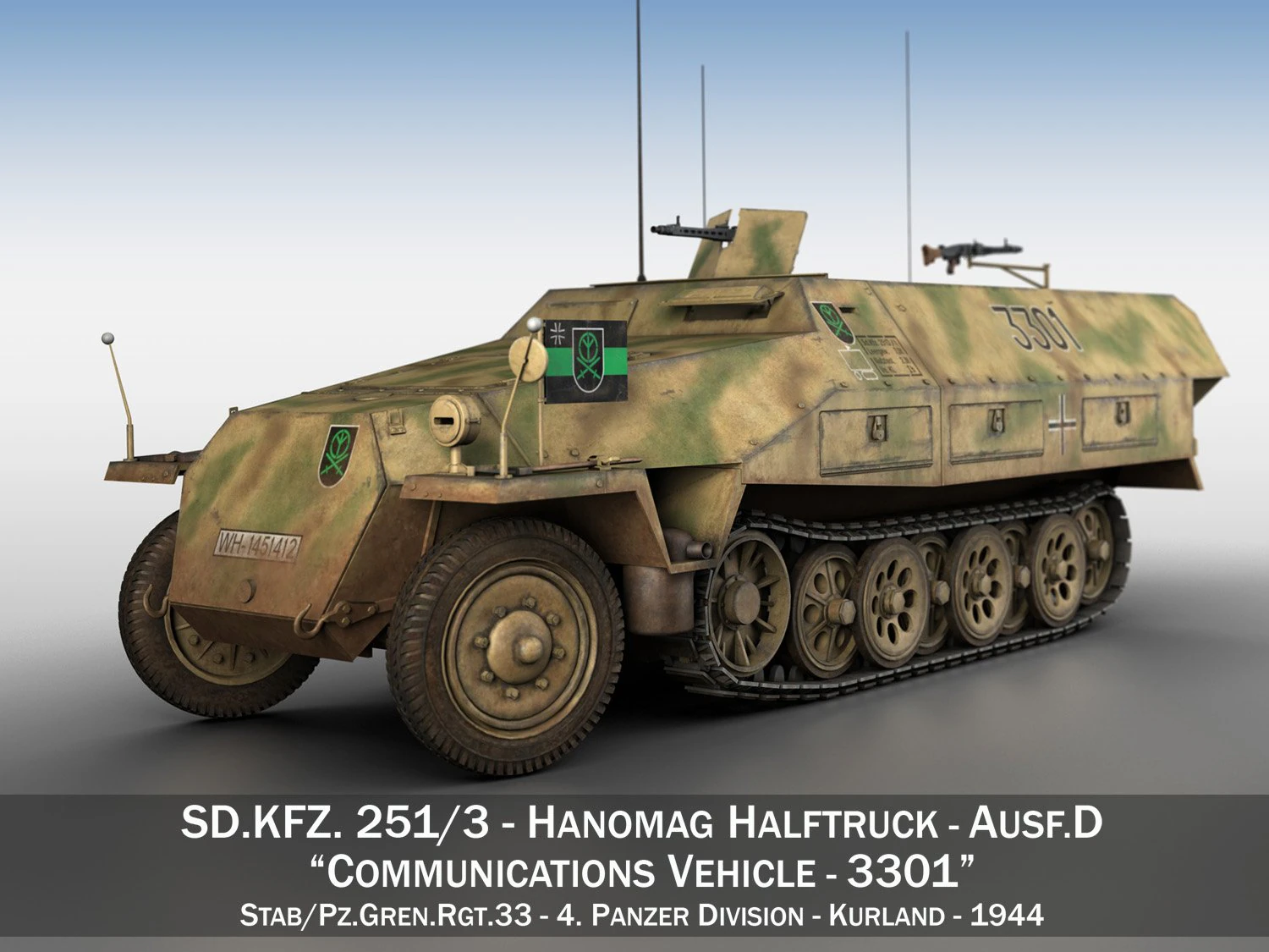 sdkfz 251-3 ausfd - half-track - 3301 3D Model .c4d .max .obj .3ds .fbx .stl .blend 
