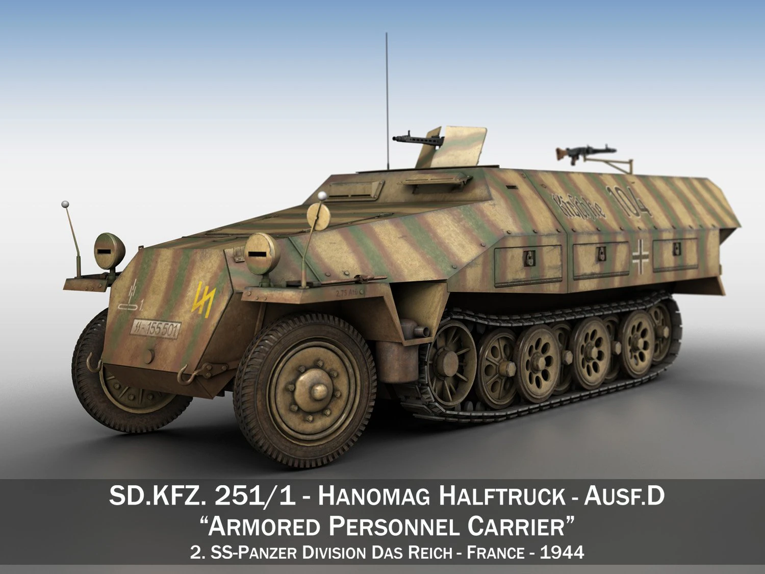 sdkfz 251 ausf d - half-track - 104 3D Model .c4d .max .obj .3ds .fbx .stl .blend 