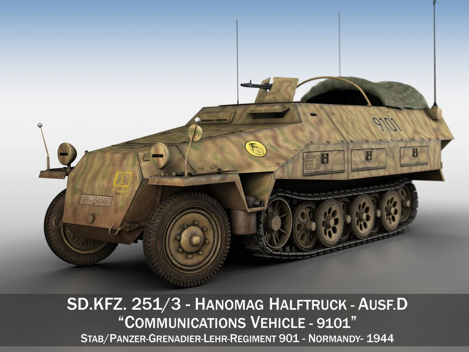 sdkfz 251-3 ausfd - half-track - 9101 3D Model .c4d .max .obj .3ds .fbx .stl .blend 