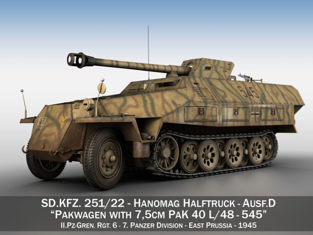 sdkfz 251-22 ausfd - pakwagen - 545 3D Model .c4d .max .obj .3ds .fbx .stl .blend 
