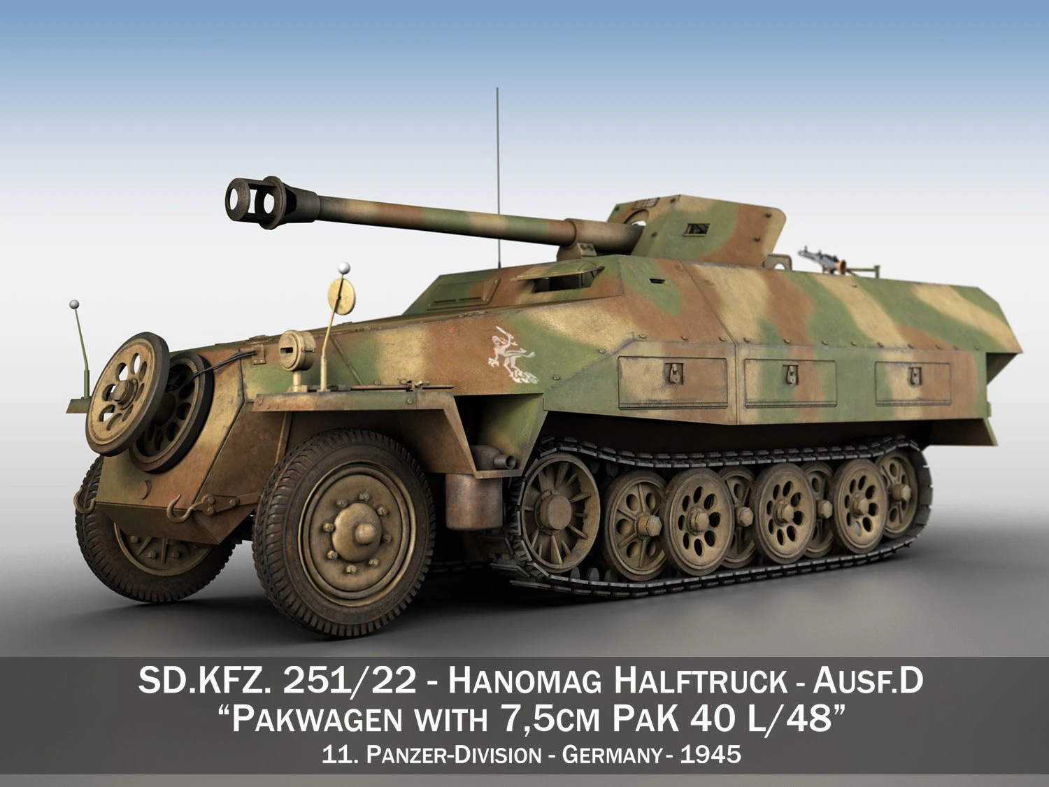 sdkfz 251-22 ausfd - pakwagen - 11 pzdiv 3D 모델 .c4d .max .obj .3ds .fbx .stl .blend