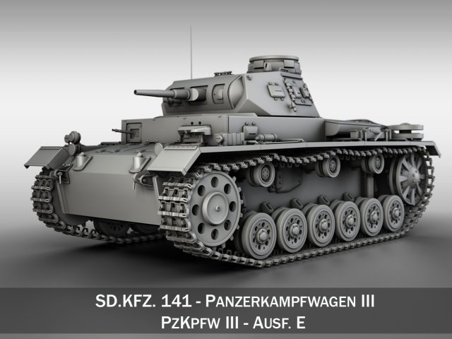 pzkpfw iii - panzer iii - ausf e 3D Model .c4d .max .obj .3ds .fbx .stl .blend 