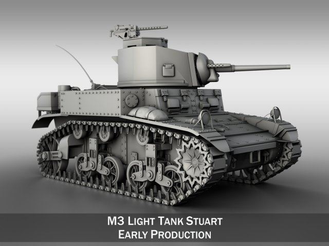m3 light tank stuart - early production 3Dモデル .c4d .max .obj .3ds .fbx .stl .blend 