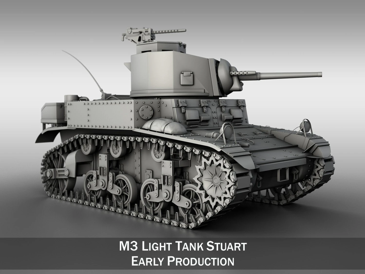 m3 light tank stuart - early production 3D Model .c4d .max .obj .3ds .fbx .stl .blend