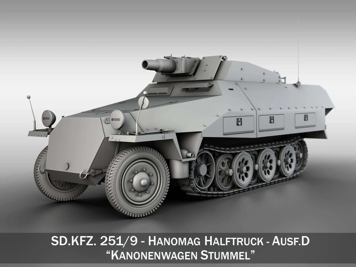 sdkfz 251 - ausfd - kanonenwagen stummel 3D Model .c4d .max .obj .3ds .fbx .stl .blend 