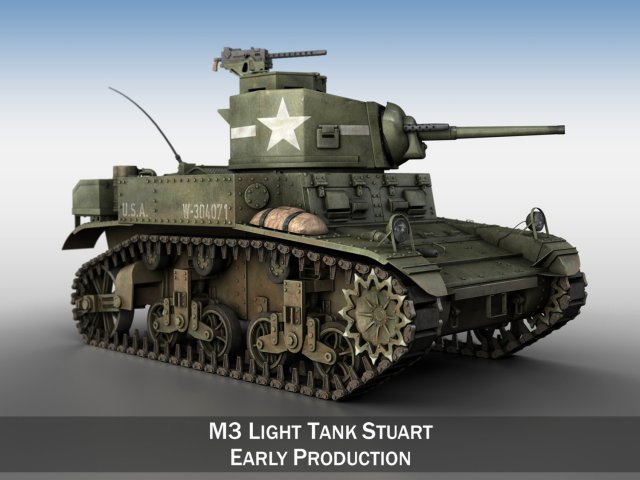 m3 us light tank stuart - early production 3D Model .c4d .max .obj .3ds .fbx .stl .blend 