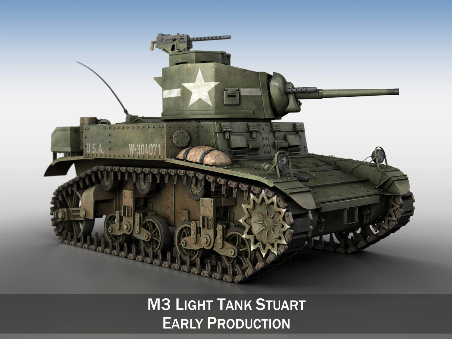 m3 us light tank stuart - early production 3D Model .c4d .max .obj .3ds .fbx .stl .blend 
