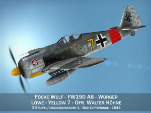 focke wulf - fw190 a8 - жовтий 7 3D Модель
