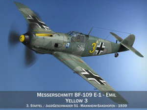 messerschmitt - bf-109 e - giallo 3 Modello 3D