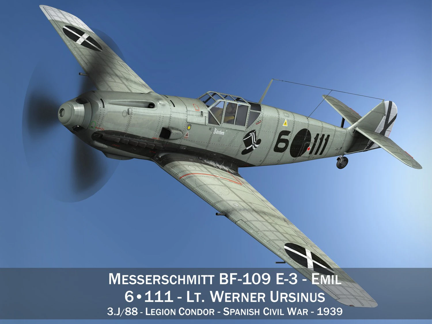 messerschmitt - bf-109 e - 6-111 3D Model .c4d .max .obj .3ds .fbx .stl .blend