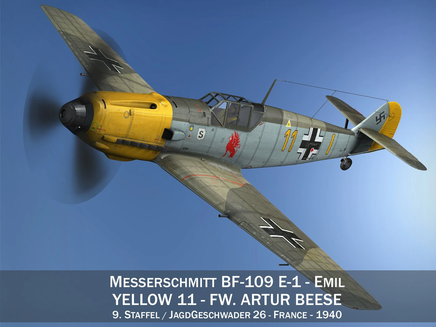 messerschmitt - bf-109 e - yellow 11 3D Model .c4d .max .obj .3ds .fbx .stl .blend 