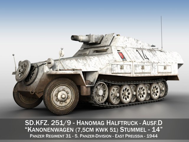 sdkfz 251-9 - ausfd - stummel - 14 3D-Modell .c4d .max .obj .3ds .fbx .stl .blend 