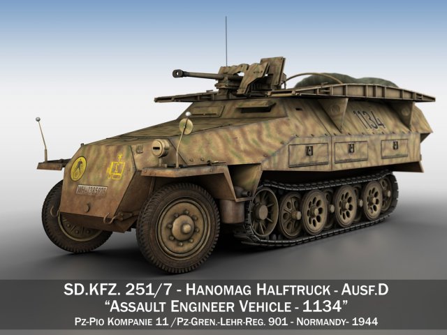 sdkfz 251 - ausf d - assault-engineer vehicle - 1134 3D-Modell .c4d .max .obj .3ds .fbx .stl .blend 