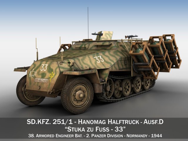 sdkfz 251 - ausf d - stuka zu fuss - 33 3D Model .c4d .max .obj .3ds .fbx .stl .blend 