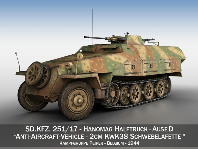 sdkfz 251-17 - ausfd - anti-aircraft-vehicle 3D Model .c4d .max .obj .3ds .fbx .stl .blend 
